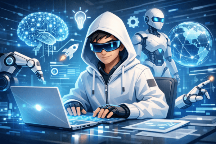 Ilustrasi kecerdasan buatan yang melambangkan transformasi teknologi dan inovasi