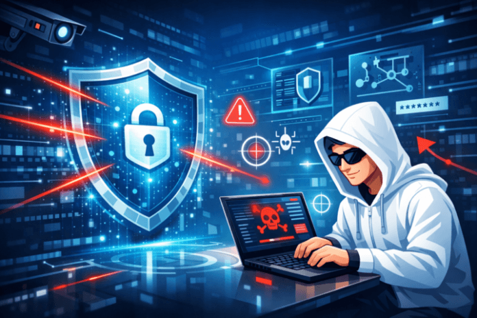 Ilustrasi keamanan jaringan perusahaan dengan teknologi uji serangan siber Claude Mythos Preview