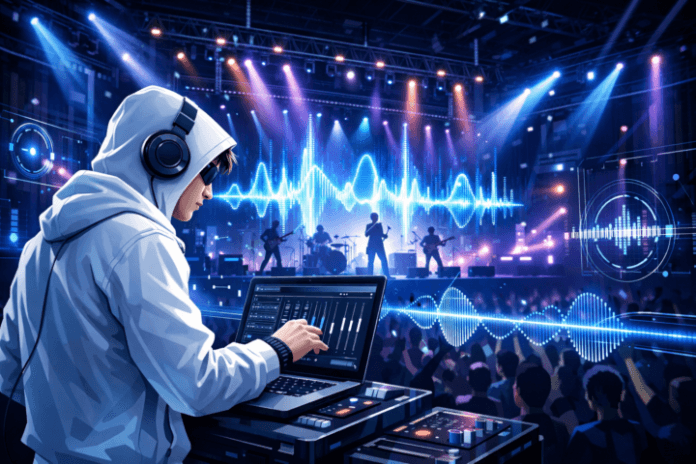 Sennheiser Spectera Hadirkan Teknologi Audio Konser Bebas Noise untuk 2026 Featured Image Panggung konser modern menggunakan teknologi audio digital Sennheiser Spectera dengan visualisasi gelombang suara jernih