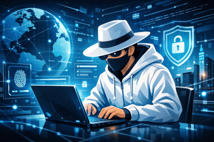 Talenta IT muda Indonesia bekerja sama di ruang kerja teknologi modern dengan latar belakang konektivitas digital global