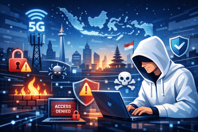 Ilustrasi tantangan keamanan siber dalam implementasi teknologi 5G di Indonesia